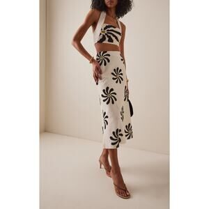 Cala De La Cruz Fabiana Linen Midi Skirt Black/White - S